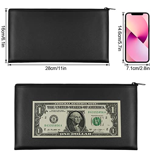 2 Pieces Money Bag,11x6.1 Inch Money Bags With Zipper for Cash, Bank Bag, Money Pouch, Money Holder for Cash, Coins, Cosmetics, Bills, Tool - color: 1 Pieces Black & 1 Pieces Blue