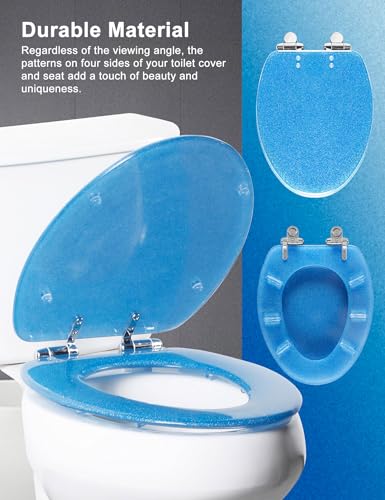 Angol Shiold ELONGATED Blue Glitter Resin Slow Close Toilet Seat 18.5Inch - color: Blue Glitter
