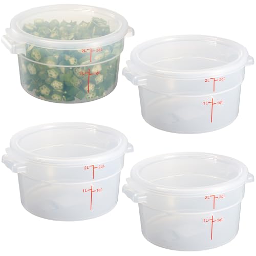 CURTA 2 Quart Translucent Round Food Storage Container with Lid, Pack of 4 – NSF Listed, BPA-Free, Commercial-Grade Polypropylene, Freezer & Dishwasher Safe, Non-Stick, Easy-Read Graduations - color: 2 qt.
