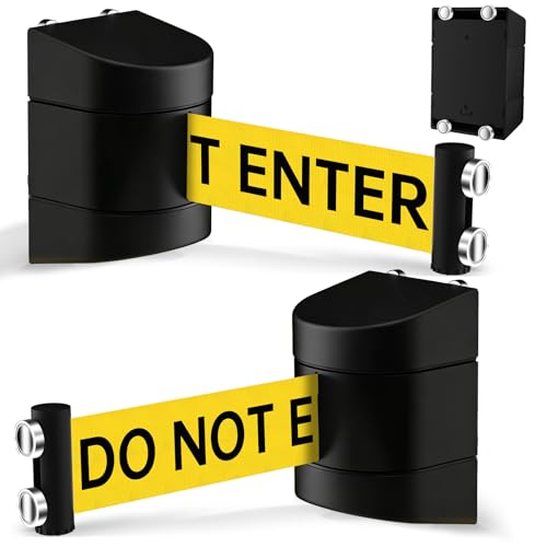 Magnetic Wall Mount Retractable Barrier 2 Pack, TrreZON Fixed Crowd Control Barriers with ABS Black Case 16' Yellow Belt with "Caution: DO NOT Enter" for Ferrous Metal Surface in Workshops,Stores - color: Black Case w/ Yellow Belt (Caution - Do Not Enter)
