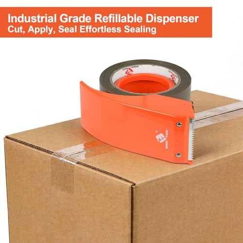 BOMEI PACK Heavy Duty Packing Tape with Dispenser, 12 Rolls + 2 Dispensers