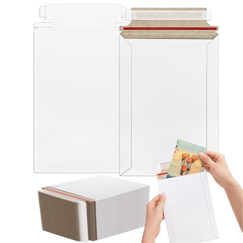 Kingrol 100 Pack 6 x 8.7 Inch Self-Seal Rigid Mailers, Stay Flat Cardboard Envelopes for Photos, CDs & Documents - Tear-Resistant and Lightweight