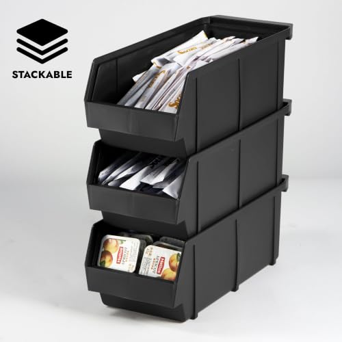 Black Self Serve Condiment Bin Stand Set, Removable Condiment Organizer with 3-Tier Stand and 3 Condiment Bins, 20" D x5.75 W x 14" H, Coffee Bar Beverage Station - size: 3 Bins
