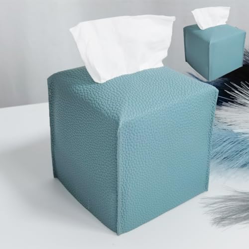 HOMOTEK 2 Pack Tissue Box Cover, Square PU Leather Tissue Holder, Decorative Facial Tissue Cube Paper Organizer Dispenser for Bathroom, Night Stands, Desk, Car 5X5X5'' - Aqua Blue, Pebble Grain - color: Aqua Blue, size: Pebble Grain