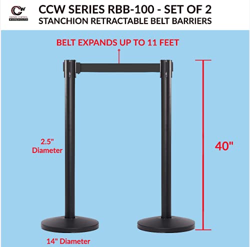 CCW RBB-100 Retractable Belt Barrier Stanchions, 2 Pack, Polished Brass - color: Black and Red Diagonal, size: 7.5 Foot
