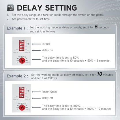 10A Timer Relay On Delay or Off Delay GRT8-EC Dual Function, 24V Time Relay On Delay or Off Delay Adjustable Wide Time Delay Range for 0.1Seconds to 10Days AC220V or DC24V Relay in Din Rail
