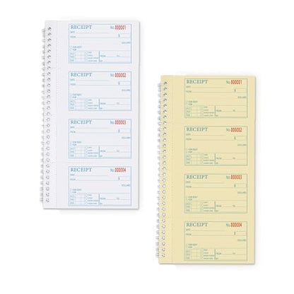 Receipt Book with Carbon Copies,Money and Rent Receipt Book,2-Part Carbonless,5.31" x 11.22",Spiral Bound,200 Sets per Book,4 Receipts per Page. - size: 5.31x11.22 inches, style: 1Pc-2Part