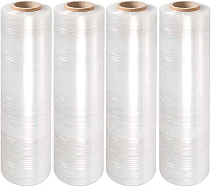 APQ 4 Rolls of Blown Hand Stretch Film 12" x 2000'. Clear Hand Stretch Wrap, 60 Gauge. Tear Resistant Residue Free Film for Moving, Shipping, Wrapping. Industrial Grade Pallet Shrink Wrap Film. - size: 12" x 2000'