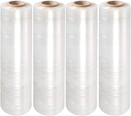 APQ 4 Rolls of Blown Hand Stretch Film 12" x 2000'. Clear Hand Stretch Wrap, 60 Gauge. Tear Resistant Residue Free Film for Moving, Shipping, Wrapping. Industrial Grade Pallet Shrink Wrap Film. - size: 12" x 2000'