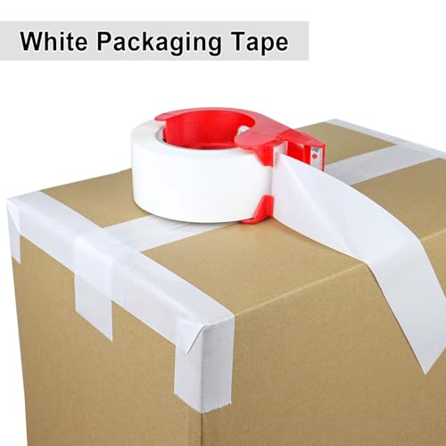BOMEI PACK Packing Tape with Red Dispenser White Packaging Tape for Shipping Moving Strong Sealing Adhesive Industrial Depot Tapes for Storage 1.88 inch x 60 Yards, 6 Rolls - color: white