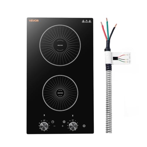 VEVOR 12 Inch Induction Cooktop 2 Burners,Built-in Electric Stove Top, Knob Control,Ceramic Glass Surface,Low-Power Continuous Heating,11 Power Levels,Child Lock, 3500W,220V No Plug - size: 12In-Knob