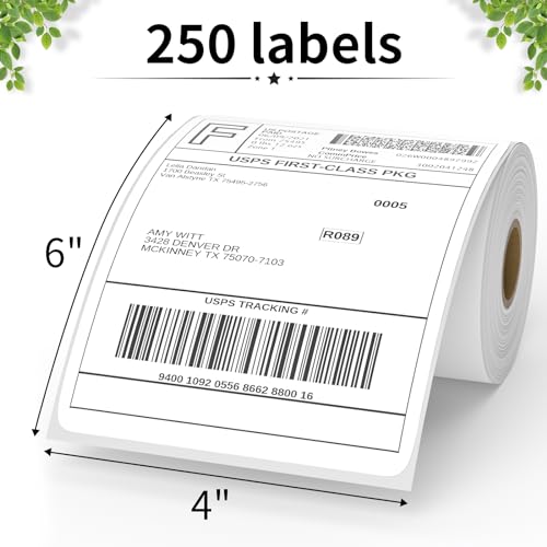 FungLam 4"X6" Thermal Shipping Labels, 4X6 Labels,White Mailing Shipping Labels, Perforated, 250 Labels,Compatible with iDPRT, JADENS and Rollo. - size: 1 Roll