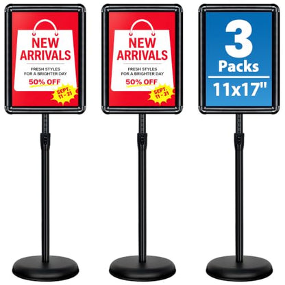 3Pack 11x17 Sign Holder Stand, Adjustable Floor Standing Sign Holder - color: Black, size: 11"x17"-3Pack