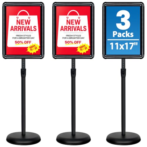 3Pack 11x17 Sign Holder Stand, Adjustable Floor Standing Sign Holder - color: Black, size: 11"x17"-3Pack