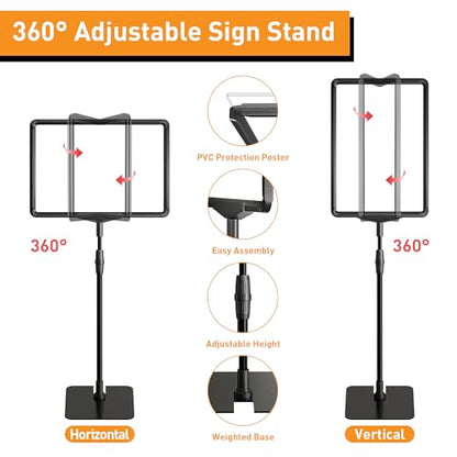 Sign Holder Stand 8.5x11 inch Adjustable Standing Sign Stand - Floor & Tabletop Poster Display with 360° Rotating Frame - Signage Stand 4 Pack Stable Base for Retail Menu Advertising