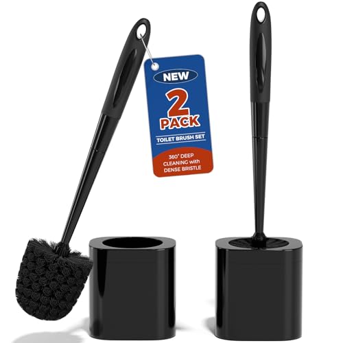 Holaloha Toilet Brush and Holder Set, Space Saving, 2 Pack, Black - color: Black