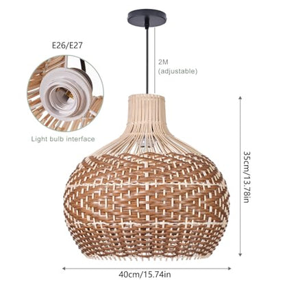 Arturesthome Rattan Pendant Lights, Wicker Chandelier Boho Basket Lighting Fixture, Natural Woven Hanging Lamp for Kitchen Island Sink Coffee - size: 40cmx35cm