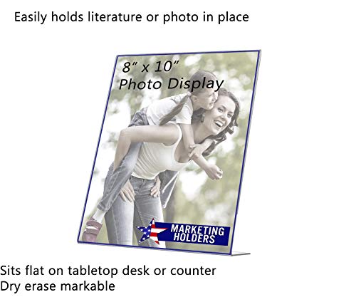 Marketing Holders 2 Pack Acrylic Sign Holder for 8" x 10" Printed Media Clear Plastic Side Load Slanted Countertop Display for Reception Desks in Medical Offices Clinics and Hospitals - size: 8"w x 10"h