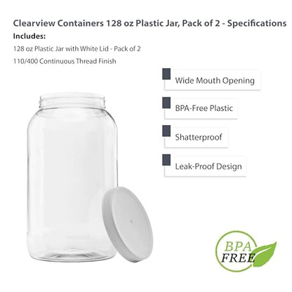 128 oz (1 Gallon) Plastic Jar, White Lid, 2-Pack - size: 2pk -128oz Jar, White Lid