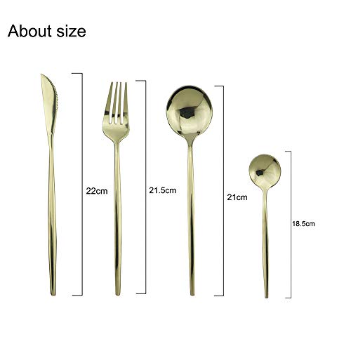 JASHII 24-Piece 304 Stainless Steel Flatware Cutlery Set for 6, Champagne Silverware Set, Mirror Finish, Ideal for Home Wedding Festival Party, Dishwasher Safe (Champagne gold) - color: Champagne Gold
