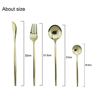 JASHII 24-Piece 304 Stainless Steel Flatware Cutlery Set for 6, Champagne Silverware Set, Mirror Finish, Ideal for Home Wedding Festival Party, Dishwasher Safe (Champagne gold) - color: Champagne Gold