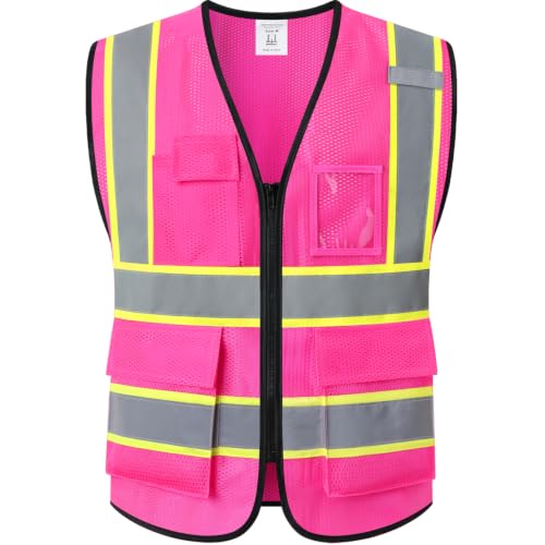 Hi Vis Reflective Safety Vest for Men Women,Meets ANSI/ISEA - color: Pink, size: Small