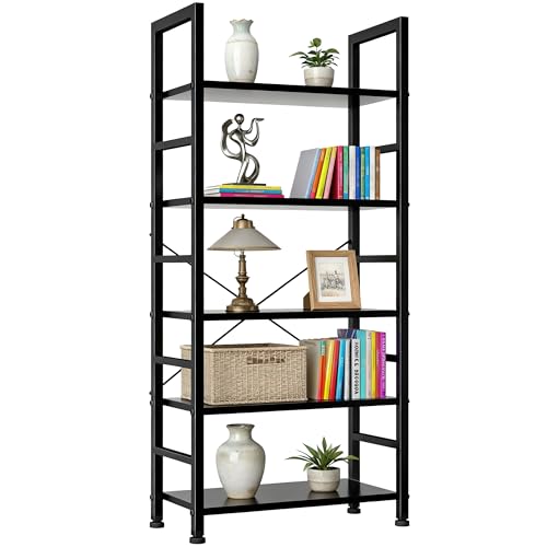 5 Tier Bookshelf, Free Standing Bookcase with Open Storage Shelves - color: Classic Black, size: 5 Tier
