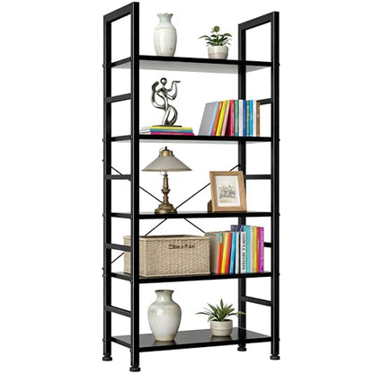 5 Tier Bookshelf, Free Standing Bookcase with Open Storage Shelves - color: Classic Black, size: 5 Tier