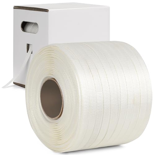 Heavy Duty Woven Cord Flat Rope - 1000ft x ½” Roll - Banding & Pallet Strapping Kit - Includes Virgin Polyester Strapping Roll & Self-Dispensing Box
