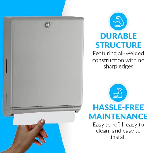 Bobrick B-262 Surface Mounted Paper Towel Dispenser - Stainless Steel Commercial Bathroom Towel Dispenser with Tumbler Lock 400 C-Fold or 525 Multifold Capacity - size: 14", style: Tumbler Lock