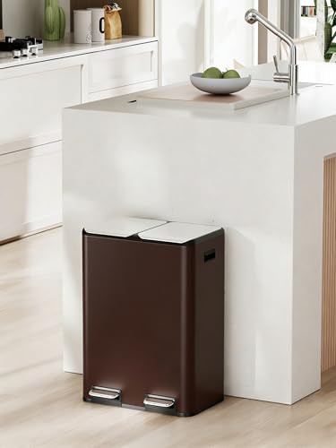 Arlopu 16Gal Dual Trash Can w/2 Built-in Box for Odor Control - color: Brown