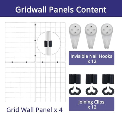 WELLCO Grid Wall Panels, 15.7" x 11.8" Portable Display Grid, Assembled with Extra Joining Clips and Hooks, 4 Pack, White - color: White, size: 15.7"x 11.8"(4pack)