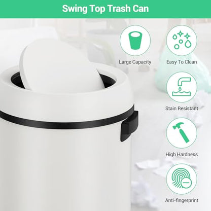 Jojoka 17 Gallon/65L Round Open Top Trash Can, Commercial Stainless Steel Garbage Bin, Heavy Duty Fingerprint & Rust Resistant Waste Container for Kitchen, Office, Restaurant,Flip-Top Trash Can,White - color: White swing lid