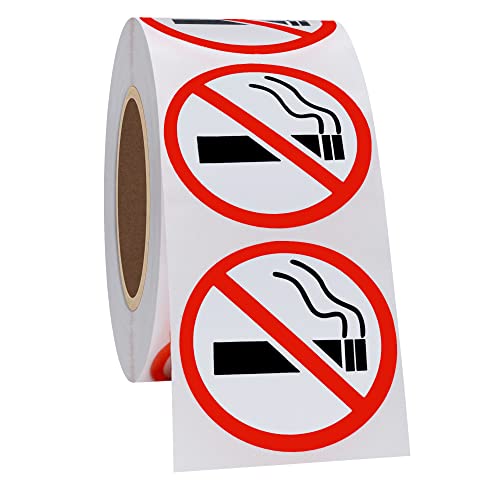 HYBSK No Smoking Logo Labels Glossy Paper Public Warning Stickers 1.5" Round 500 Total Per Roll (1.5 inch) - size: 1.5 inch