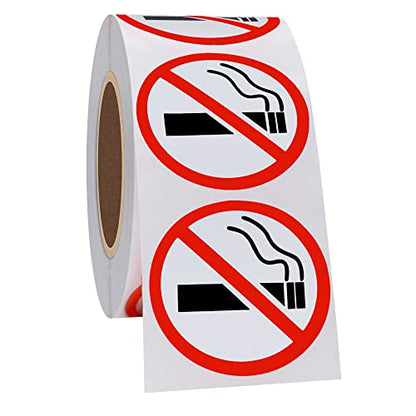 HYBSK No Smoking Logo Labels Glossy Paper Public Warning Stickers 1.5" Round 500 Total Per Roll (1.5 inch) (Pack of 2) - size: 1.5 inch (Pack of 2)