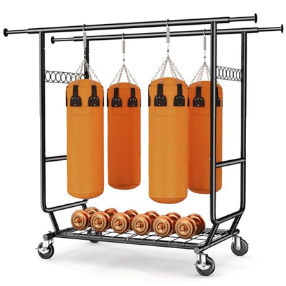 HOKEEPER Clothes Rack Load 650 LBS Collapsible Clothing Rack Double Rod - color: Black
