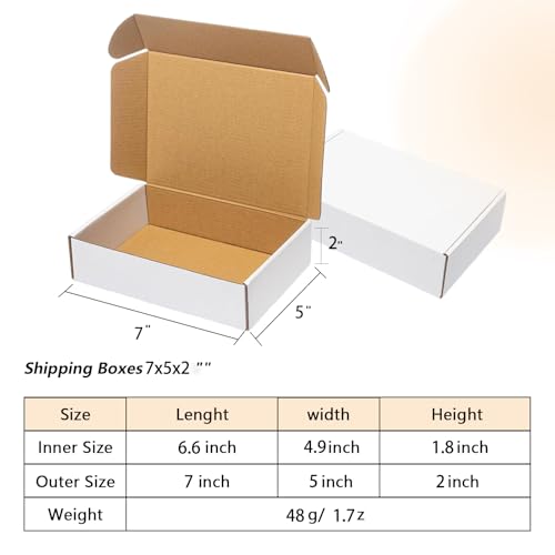 50 Pack 7x5x2 Small Shipping Boxes, White Corrugated Cardboard Packaging Box for Small Business - color: White-7x5x2