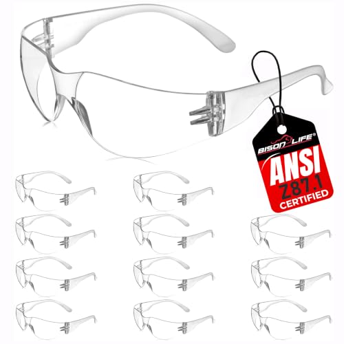 BISON LIFE Clear Safety Glasses for Men & Women, ANSI Z87.1 Certified,12Pk - color: Clear/Clear