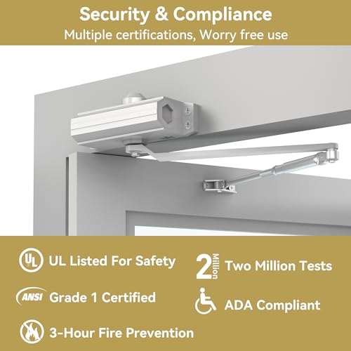Automatic Door Closer Heavy Duty Spring Size 2 Hydraulic Aluminum Alloy UL 3-Hour Fire Rating Surface Mounted Home Commerical Door Closures Hold Open Adjust Speed Door Weights 88-144 Lbs - size: Model 165 Silver Hold Open-Door Weight 88-144 Lbs