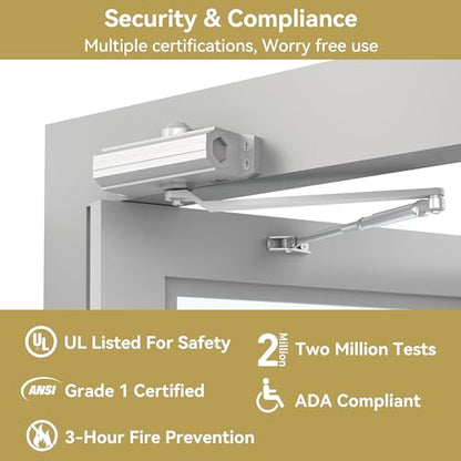 Automatic Door Closer Heavy Duty Spring Size 2 Hydraulic Aluminum Alloy UL 3-Hour Fire Rating Surface Mounted Home Commerical Door Closures Hold Open Adjust Speed Door Weights 88-144 Lbs - size: Model 165 Silver Hold Open-Door Weight 88-144 Lbs