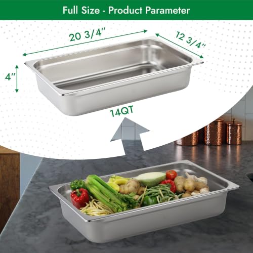 HECMAC 6 Pack Anti-Jam Hotel Pans, Full Size 4 Inch Deep, Heavy Duty, Commercial Stainless Steel Chafing Steam Table Pan, Catering Storage Metal Food Pan, 23 Gauge - size: Full Size, 4" Deep