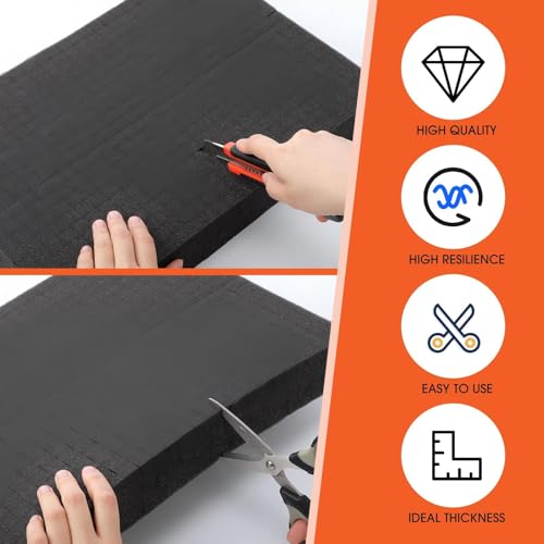 12 Pcs 16 x 12 x 2 Inch Pre-cubed Pick Apart Foam Sheets Pre-cut Polyethylene Foam Inserts Black Packing Padding for Tool Box, Camera, Crafts and Storage Case