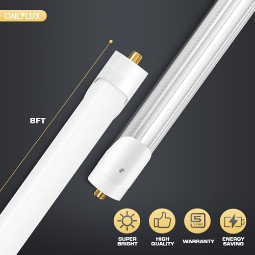 ONLYLUX 8 Foot Led Bulbs T8 T12 LED 8ft Tube Light 6000K 40W 10 Pack - color: 8ft Milky Cover, size: 10 Count (Pack of 1)