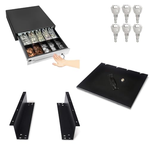 HK SYSTEMS 16" Heavy Duty Black"Push" Open Cash Drawer, 5B5C with Under Counter Mounting Metal Bracket and Till Cover - size: 01.16" PUSH+Bracket+Till Cover