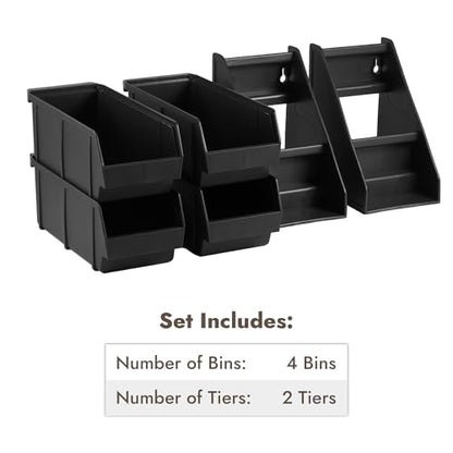 CURTA Black Self Serve Condiment Bin Stand Set, Removable Condiment Organizer with 2-Tier Stand and 4 Condiment Bins, 16" D x11.25 W x 9.5" H, Coffee Bar Beverage Station - size: 4 BINS