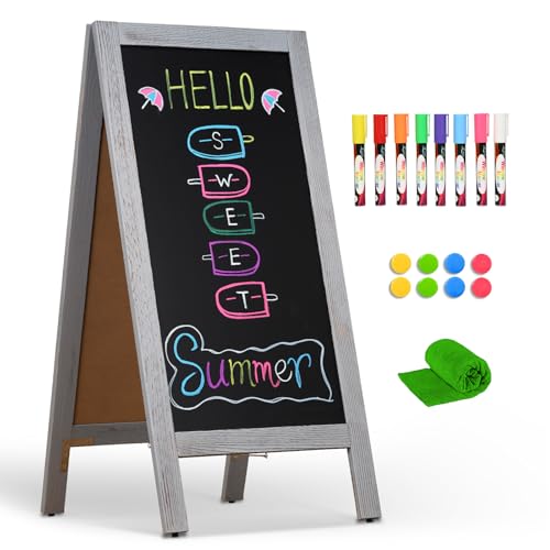 4 THOUGHT A-Frame Double-Sided Magnetic Chalkboard 40"x20", Grey - color: Grey