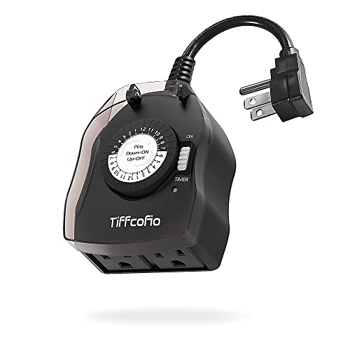 TiFFCOFiO Outdoor Timer Outlet, 24 Hour Mechanical Outdoor Timer for Pool Pump, Outdoor Light Timer Waterproof, 2 Grounded Outlets for Home and Garden, 15A 1/2HP, Heavy Duty, CSA Listed (1 Pack) - size: 1pack