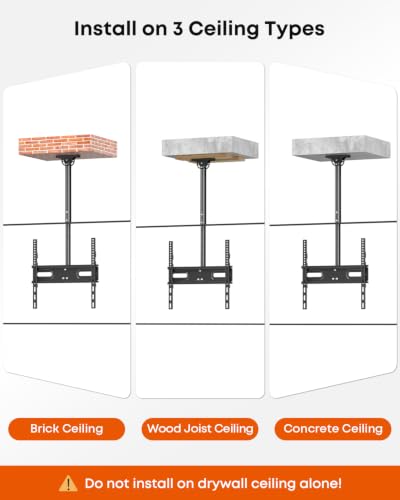 Ceiling TV Mount for 26–65-Inch TVs, Adjustable Full-Motion Bracket - size: 26–65 Inch