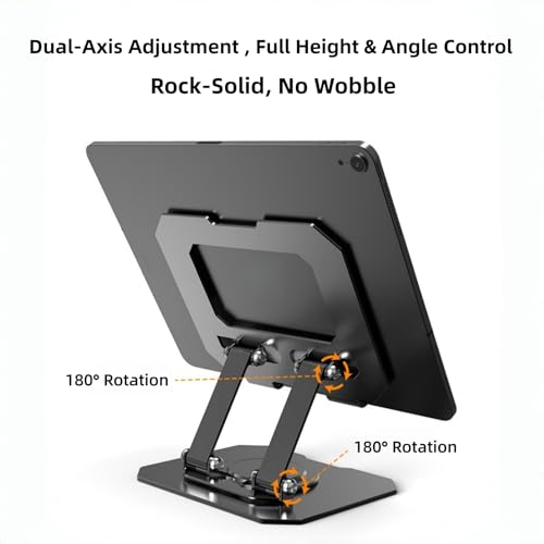 360° Rotatable Metal Tablet Stand, Adjustable Folding Desktop Stand for iPad/iPhone/Switch, Universal Use for Office/Movie/Studying/Drawing/Gaming, Black - color: Hollow Stand - Black