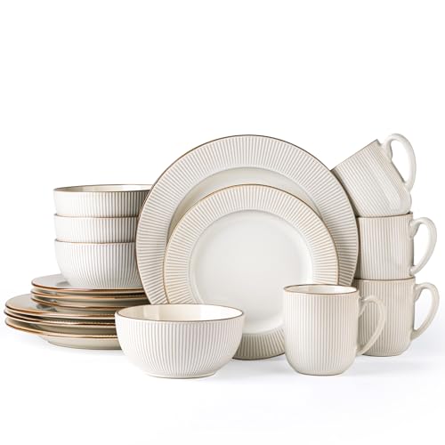 GBHOME Ceramic Dinnerware Sets of 4,16 pcs Plates and Bowls Sets Dishes - color: Off-White, size: Service for 4 (16 pcs)